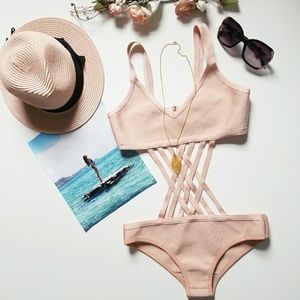 Blush Pink Cut Out Swimsuit Medium New